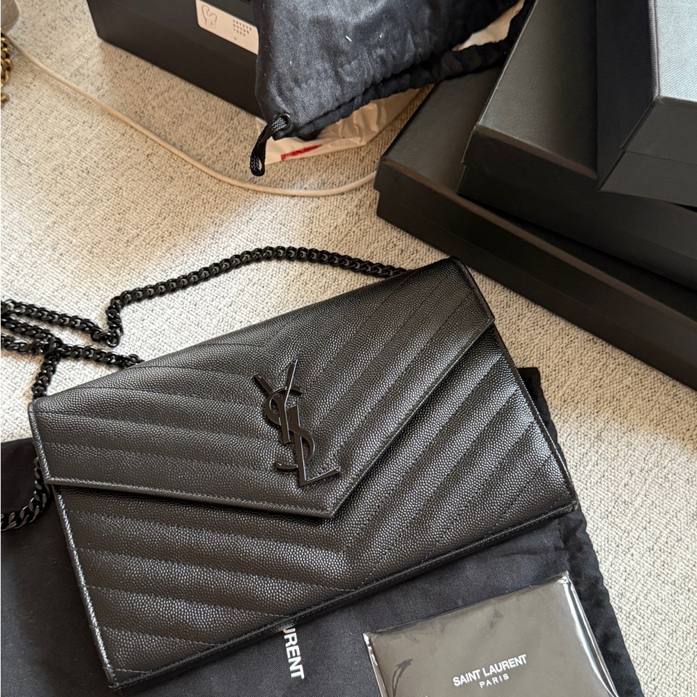 Saint Laurent Black Chevron Leather Clutch